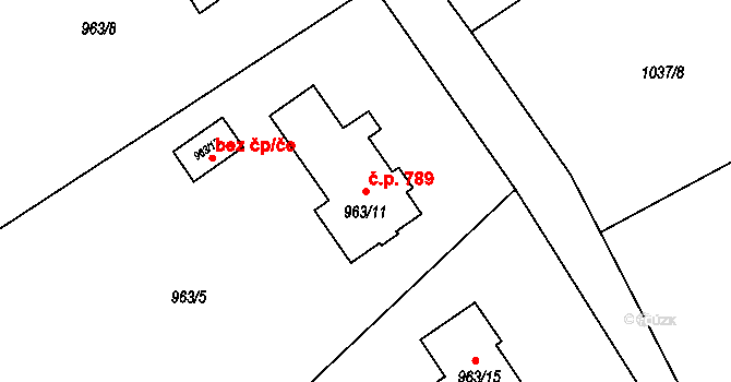 Skřečoň 789, Bohumín na parcele st. 963/11 v KÚ Skřečoň, Katastrální mapa