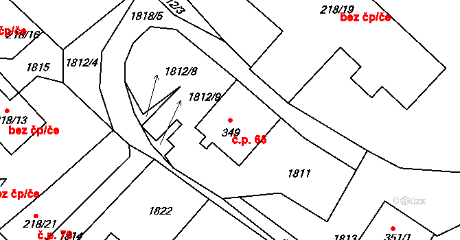 Sedmihorky 65, Karlovice na parcele st. 349 v KÚ Karlovice, Katastrální mapa