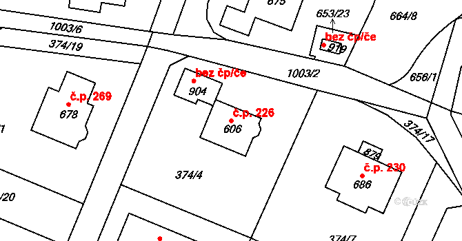 Srbín 226, Mukařov na parcele st. 606 v KÚ Srbín, Katastrální mapa