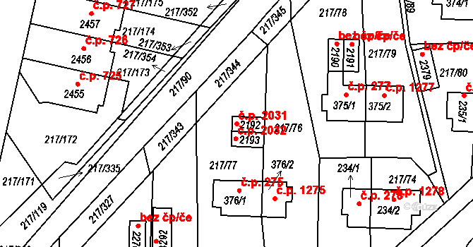 Sezimovo Ústí 2031 na parcele st. 2192 v KÚ Sezimovo Ústí, Katastrální mapa