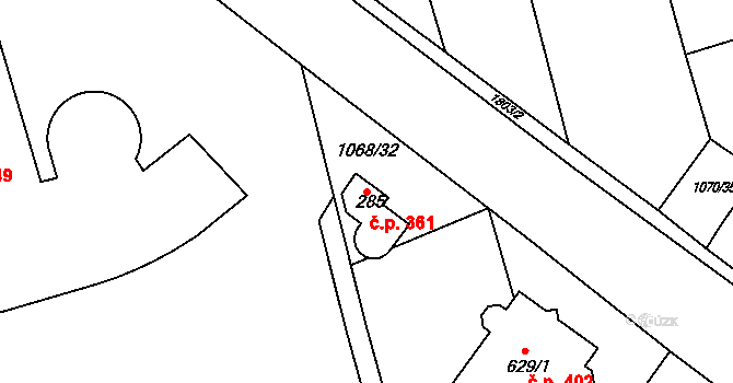 Tečovice 361 na parcele st. 285 v KÚ Tečovice, Katastrální mapa