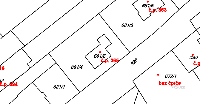 Šaratice 365 na parcele st. 681/6 v KÚ Šaratice, Katastrální mapa