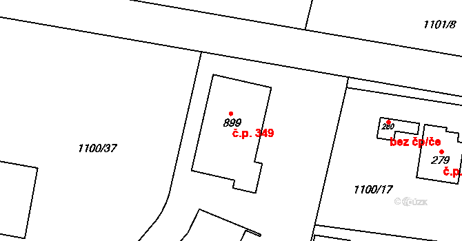 Želivec 349, Sulice na parcele st. 899 v KÚ Sulice, Katastrální mapa