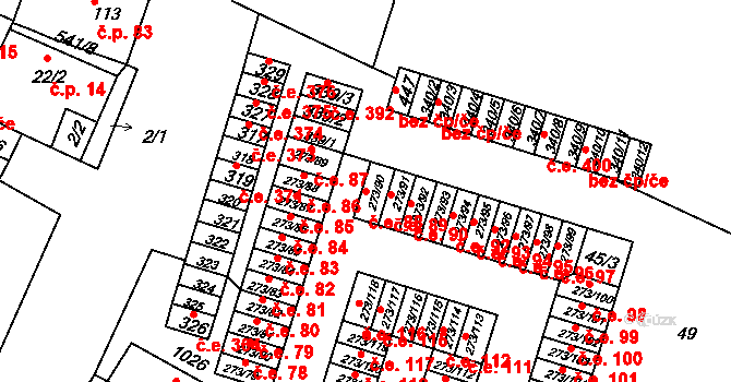 Obrnice 88 na parcele st. 273/90 v KÚ Obrnice, Katastrální mapa