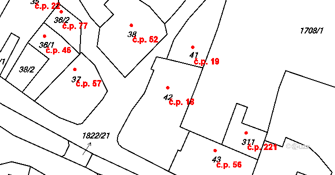 Přibyslavice 18 na parcele st. 42 v KÚ Přibyslavice nad Jihlavou, Katastrální mapa