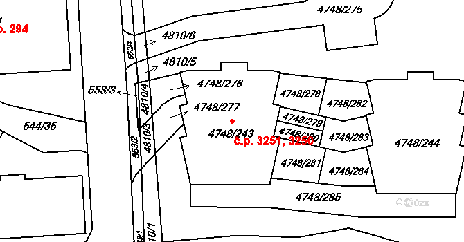 Smíchov 3250,3251, Praha na parcele st. 4748/243 v KÚ Smíchov, Katastrální mapa