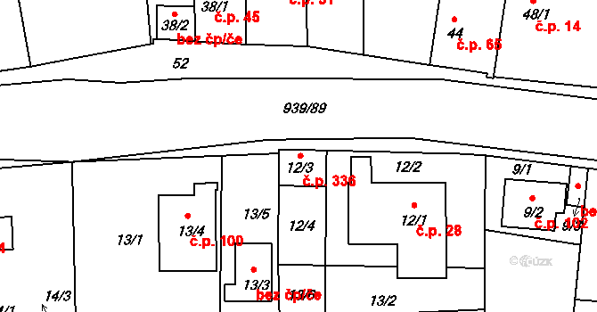 Litvínovice 336 na parcele st. 12/3 v KÚ Litvínovice, Katastrální mapa