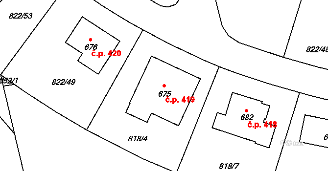 Hrochův Týnec 419 na parcele st. 675 v KÚ Hrochův Týnec, Katastrální mapa