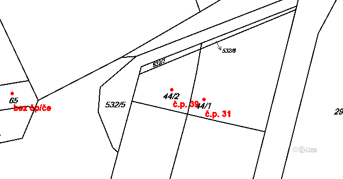 Borovník 39 na parcele st. 44/2 v KÚ Borovník, Katastrální mapa