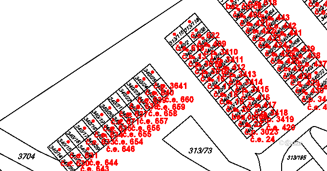 Vyškov-Předměstí 660, Vyškov na parcele st. 340/37 v KÚ Vyškov, Katastrální mapa