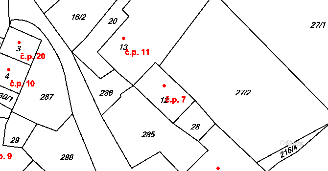 Úborsko 7, Běhařov na parcele st. 12 v KÚ Úborsko, Katastrální mapa