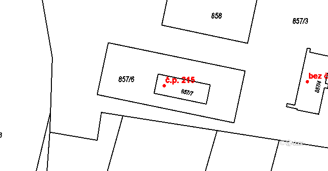 Děhylov 215 na parcele st. 857/7 v KÚ Děhylov, Katastrální mapa