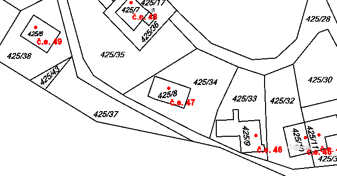 Hostíkovice 47, Holany na parcele st. 425/8 v KÚ Holany, Katastrální mapa