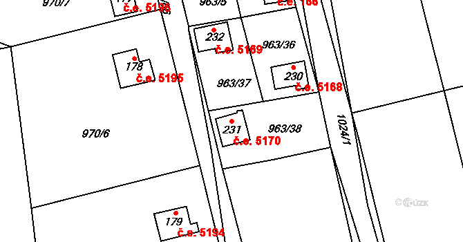 Kozojedy 5170 na parcele st. 231 v KÚ Kozojedy u Kostelce nad Černými Lesy, Katastrální mapa