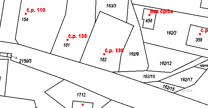 Čechtice 139 na parcele st. 182 v KÚ Čechtice, Katastrální mapa