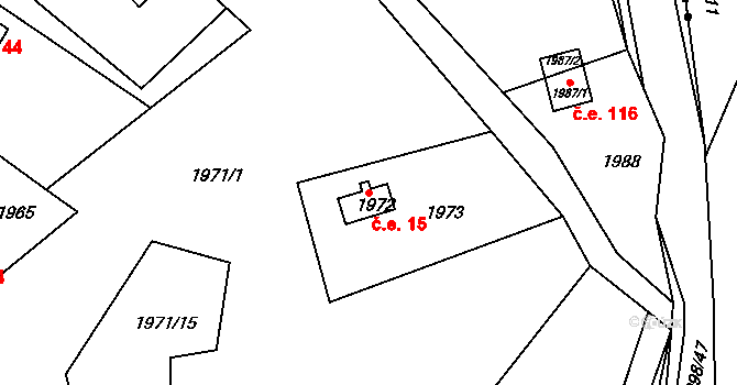 Želechovice nad Dřevnicí 15 na parcele st. 1972 v KÚ Želechovice nad Dřevnicí, Katastrální mapa