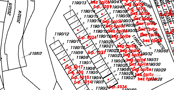 Bechyně 1027 na parcele st. 1190/19 v KÚ Bechyně, Katastrální mapa