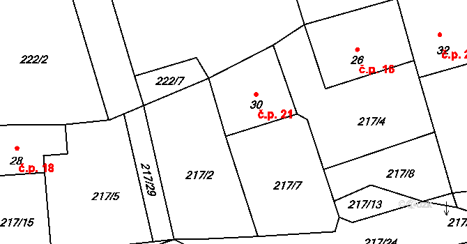 Jilmoví 21, Pernštejnské Jestřabí na parcele st. 30 v KÚ Jilmoví, Katastrální mapa