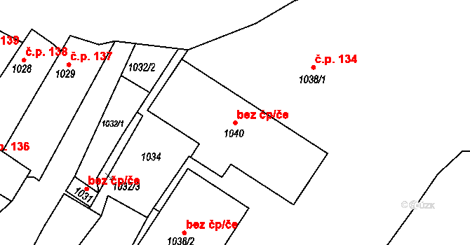 Chabařovice 38805600 na parcele st. 1040 v KÚ Chabařovice, Katastrální mapa