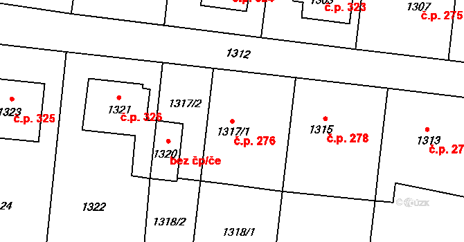 Slušovice 276 na parcele st. 1317/1 v KÚ Slušovice, Katastrální mapa