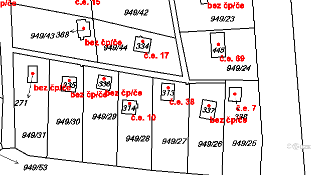 Šmolovy 38, Havlíčkův Brod na parcele st. 313 v KÚ Šmolovy u Havlíčkova Brodu, Katastrální mapa