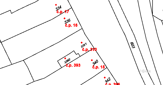 Bošovice 310 na parcele st. 338/1 v KÚ Bošovice, Katastrální mapa