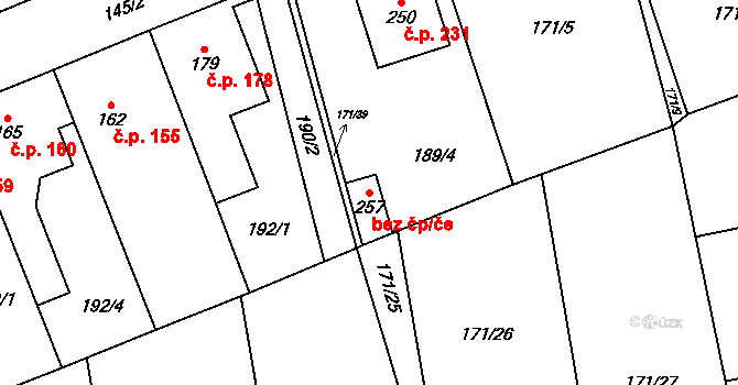 Cvrčovice 44399600 na parcele st. 257 v KÚ Cvrčovice, Katastrální mapa