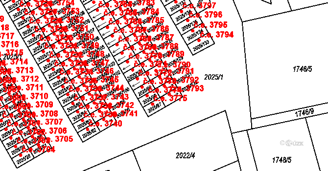 Prostřední Suchá 3792, Havířov na parcele st. 2025/131 v KÚ Prostřední Suchá, Katastrální mapa