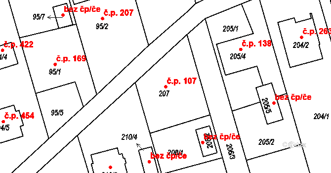 Vřesina 107 na parcele st. 207 v KÚ Vřesina u Opavy, Katastrální mapa