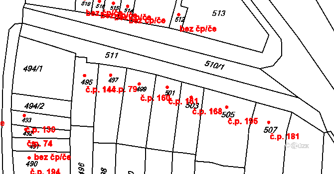 Hrušky 161 na parcele st. 501 v KÚ Hrušky u Brna, Katastrální mapa