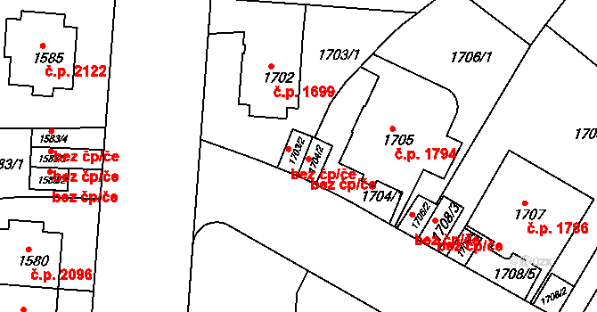 Teplice 47327600 na parcele st. 1703/2 v KÚ Teplice, Katastrální mapa
