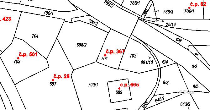 Buchlovice 367 na parcele st. 701 v KÚ Buchlovice, Katastrální mapa