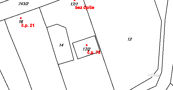 Vrbka 75, Budyně nad Ohří na parcele st. 17/2 v KÚ Vrbka u Roudníčku, Katastrální mapa