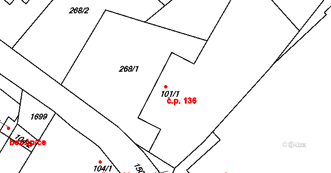 Rosice 136 na parcele st. 101/1 v KÚ Rosice u Chrasti, Katastrální mapa