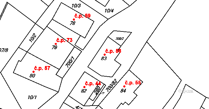 Jeníkov 56 na parcele st. 83 v KÚ Jeníkov u Hlinska, Katastrální mapa