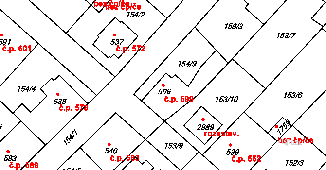 Neratovice 599 na parcele st. 596 v KÚ Neratovice, Katastrální mapa