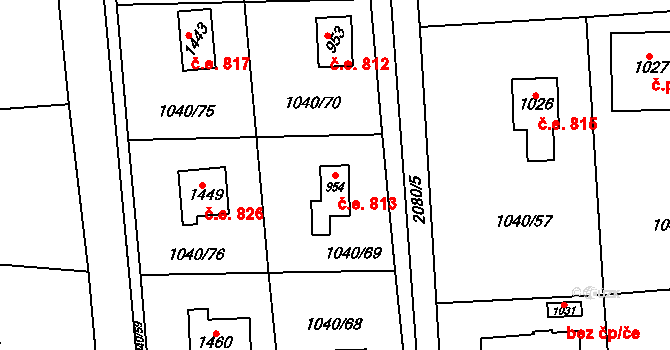 Radlík 813, Jílové u Prahy na parcele st. 954 v KÚ Jílové u Prahy, Katastrální mapa