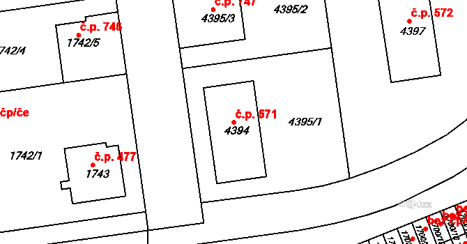 Pražské Předměstí 571, Jaroměř na parcele st. 4394 v KÚ Jaroměř, Katastrální mapa