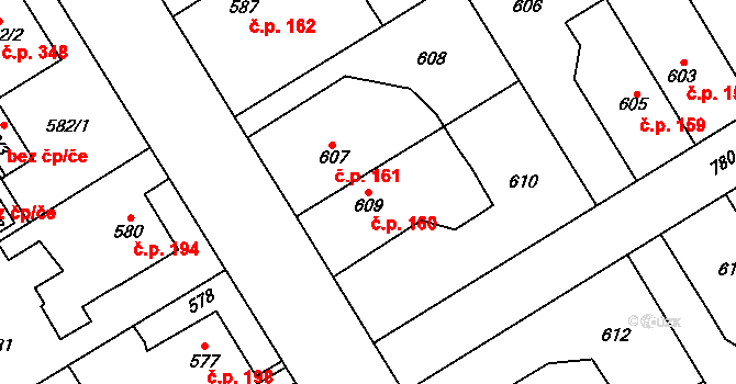 Josefov 160, Jaroměř na parcele st. 609/1 v KÚ Josefov u Jaroměře, Katastrální mapa