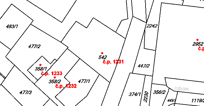 Náchod 1231 na parcele st. 542/1 v KÚ Náchod, Katastrální mapa