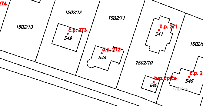 Třebovice 272 na parcele st. 544 v KÚ Třebovice, Katastrální mapa