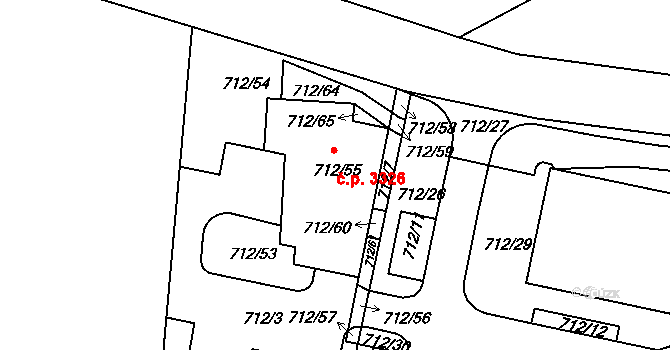 Záběhlice 3326, Praha na parcele st. 712/55 v KÚ Záběhlice, Katastrální mapa