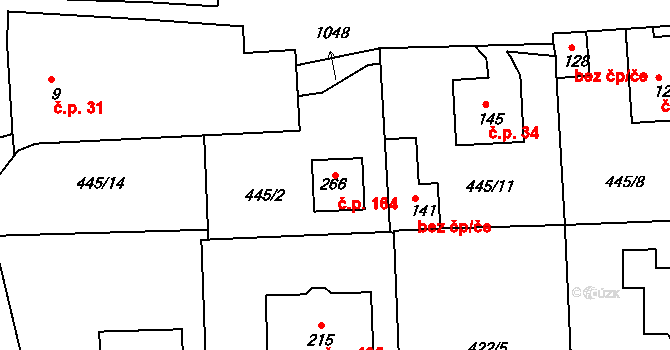 Makotřasy 164 na parcele st. 266 v KÚ Makotřasy, Katastrální mapa
