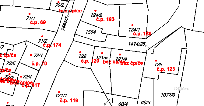 Lhenice 82464600 na parcele st. 121/5 v KÚ Lhenice, Katastrální mapa