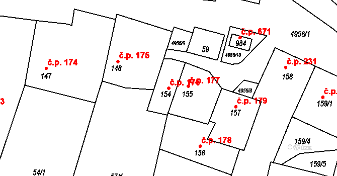 Černovice 176 na parcele st. 154 v KÚ Černovice u Tábora, Katastrální mapa