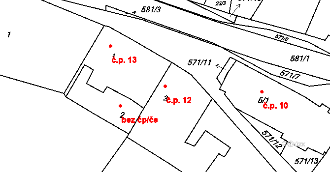 Hunčice 12, Líšťany na parcele st. 3 v KÚ Hunčice, Katastrální mapa