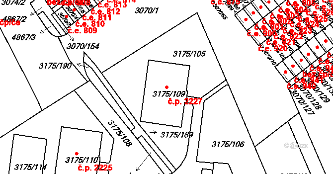 Louny 2227 na parcele st. 3175/109 v KÚ Louny, Katastrální mapa