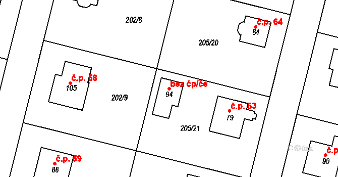 Vysoký Újezd 98370600 na parcele st. 94 v KÚ Kuchař, Katastrální mapa