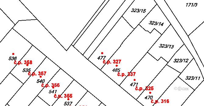Popice 327 na parcele st. 477 v KÚ Popice, Katastrální mapa