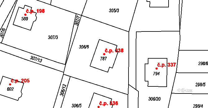 Doubravčice 338 na parcele st. 787 v KÚ Doubravčice, Katastrální mapa